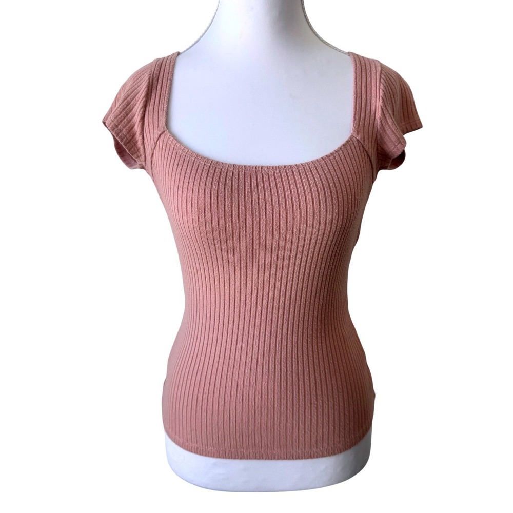 Reformation Jeans Bardot Pink Top Ribbed Scoop Neck Rose Baby‎ Tee Small